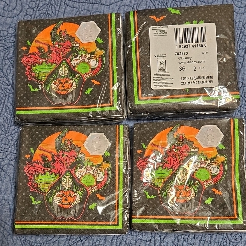 Disney Halloween Beverage Party Napkins - Black and Orange Set of 4 Packs New